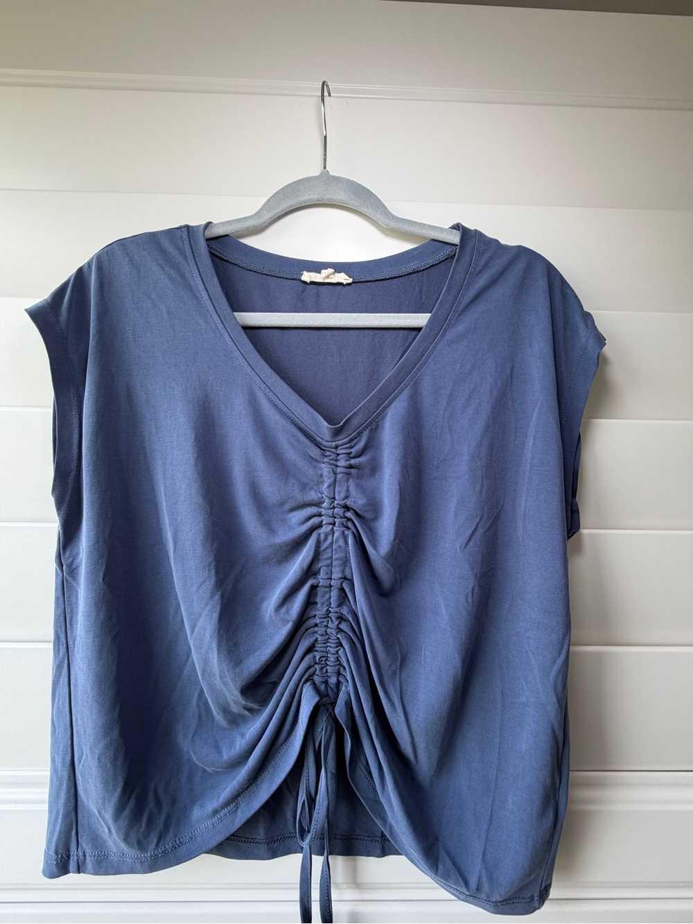 Women's Blue Ruched V-Neck Top